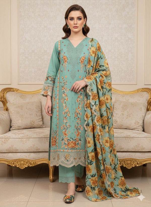Green Cross stitch dress